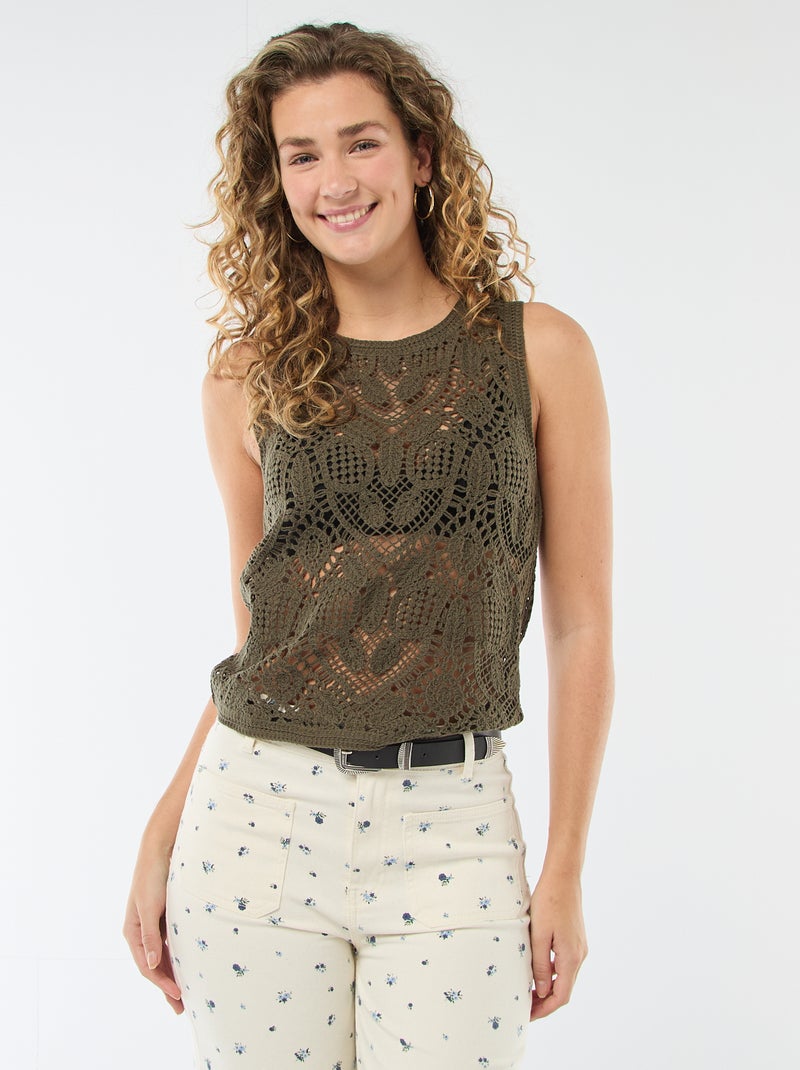 Top en crochet sans manches Kaki - Kiabi
