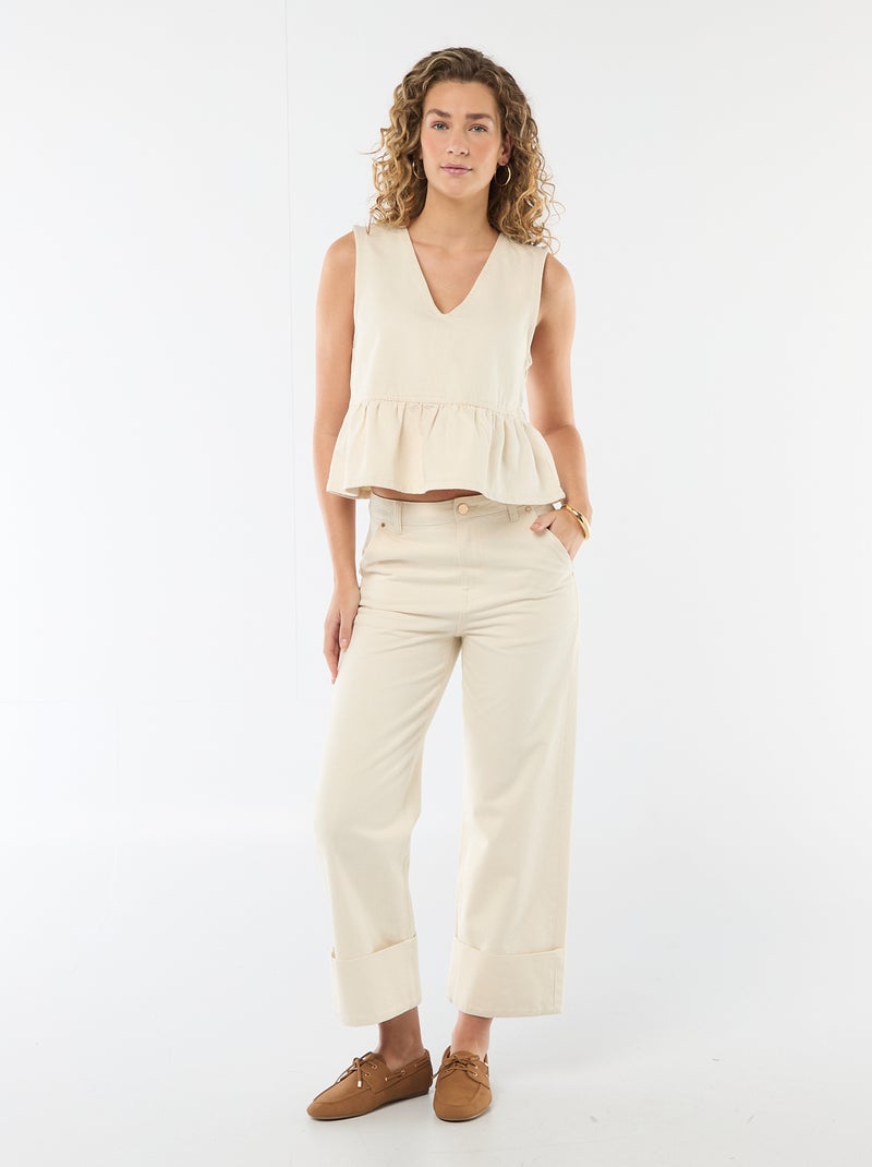 Top en jean col V Beige - Kiabi