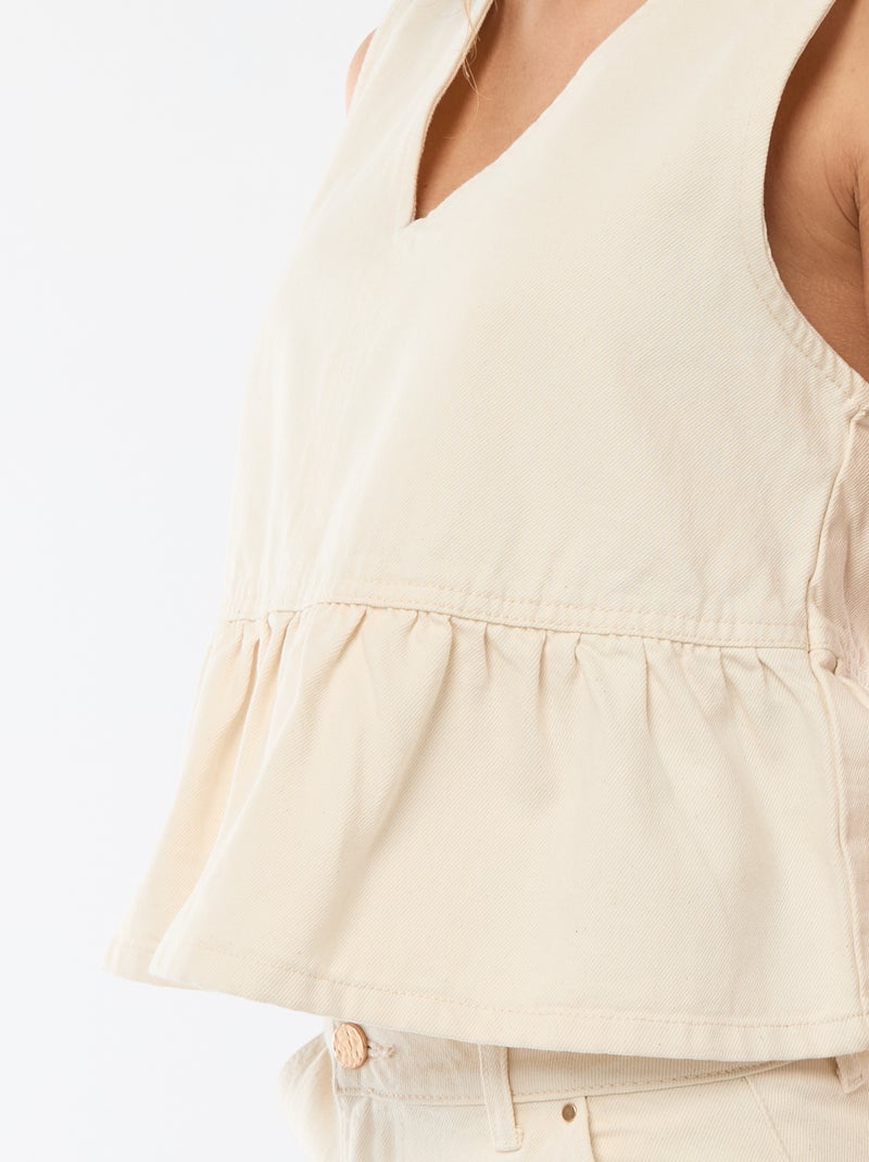 Top en jean col V Beige - Kiabi