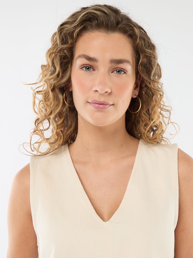 Top en jean col V Beige - Kiabi