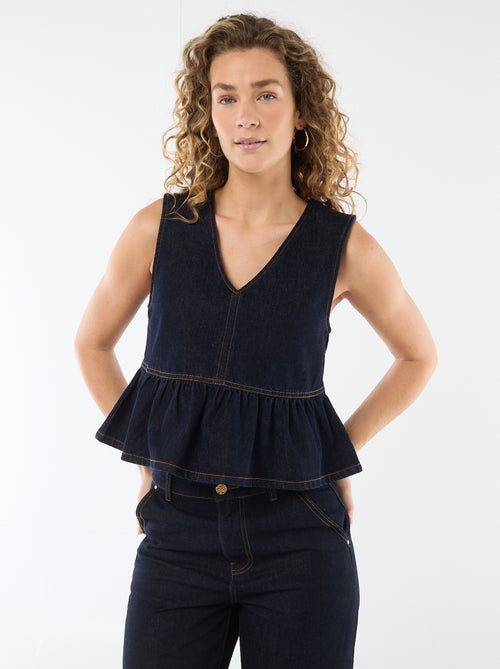 Top en jean col V - Kiabi