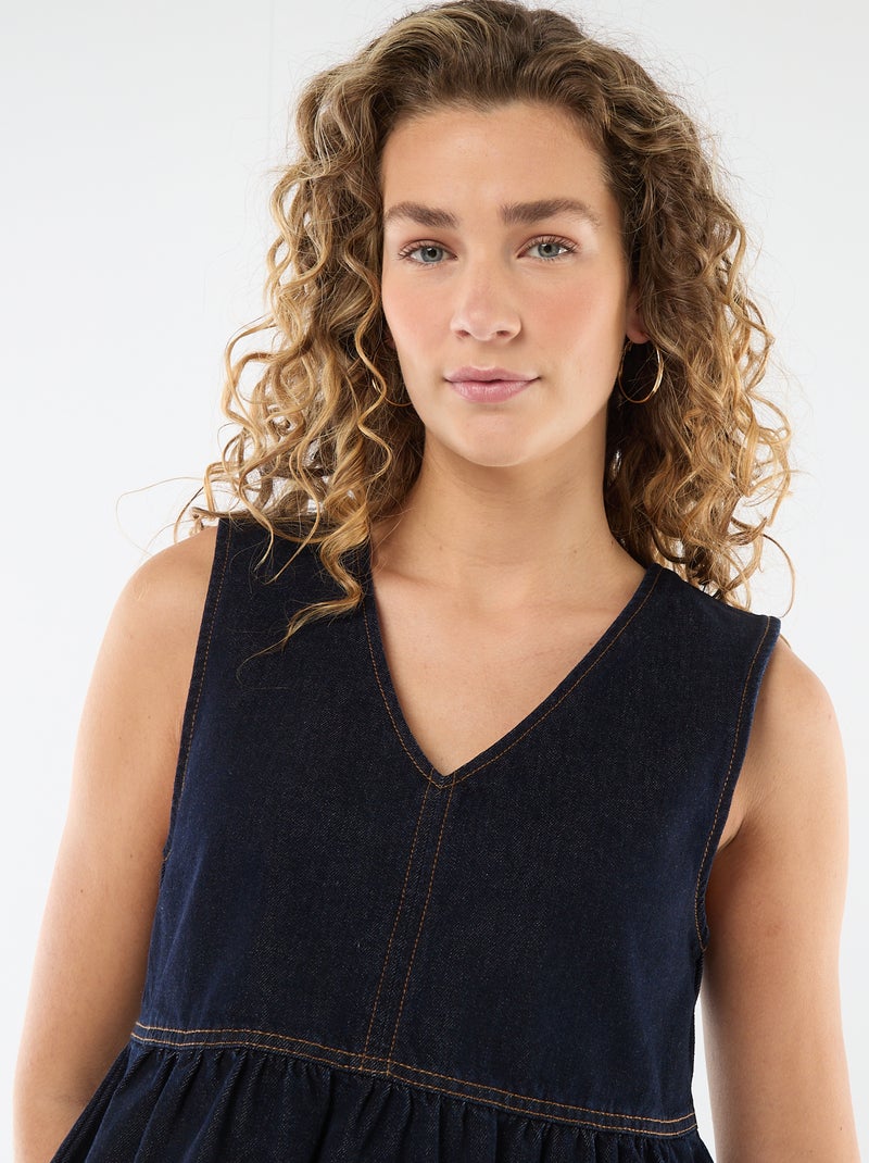 Top en jean col V Bleu - Kiabi