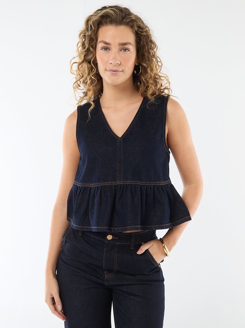 Top en jean col V Bleu - Kiabi
