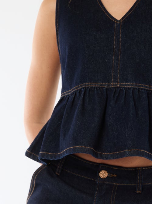 Top en jean col V - Kiabi