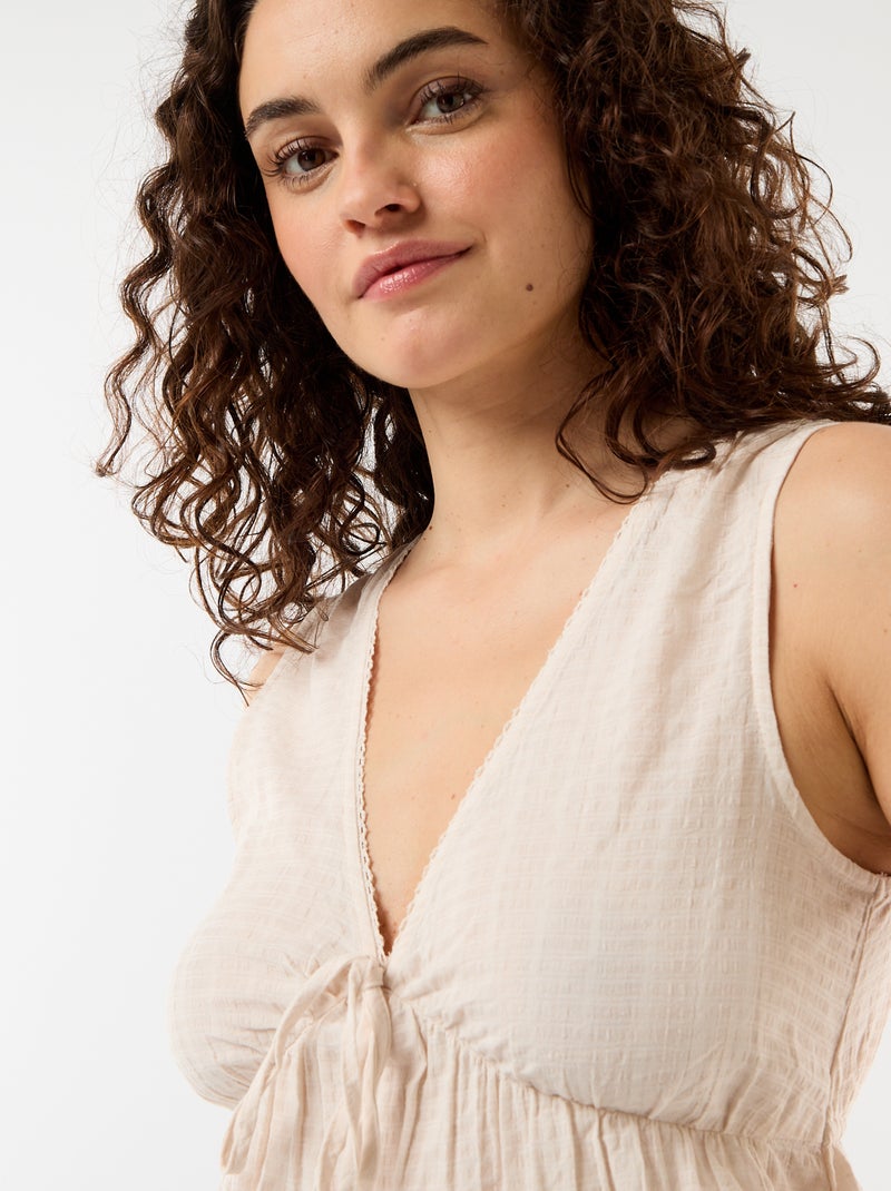 Top en maille ajourée sans manches Beige - Kiabi