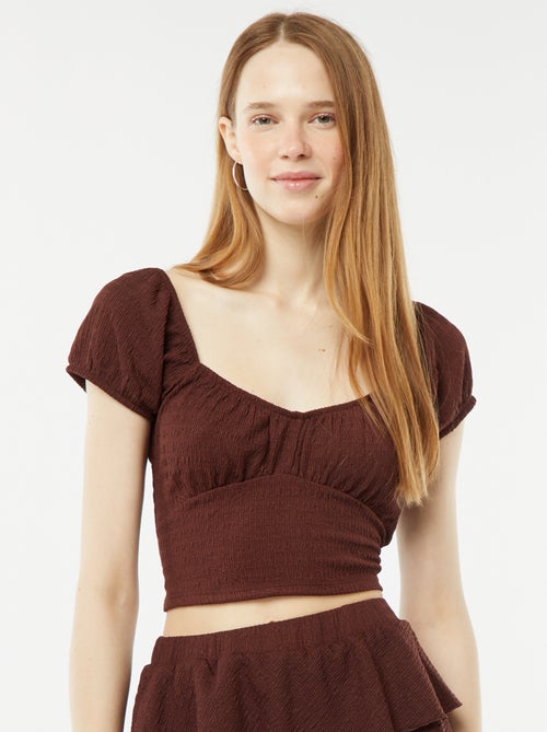 Top en maille gaufrée col carré - Kiabi