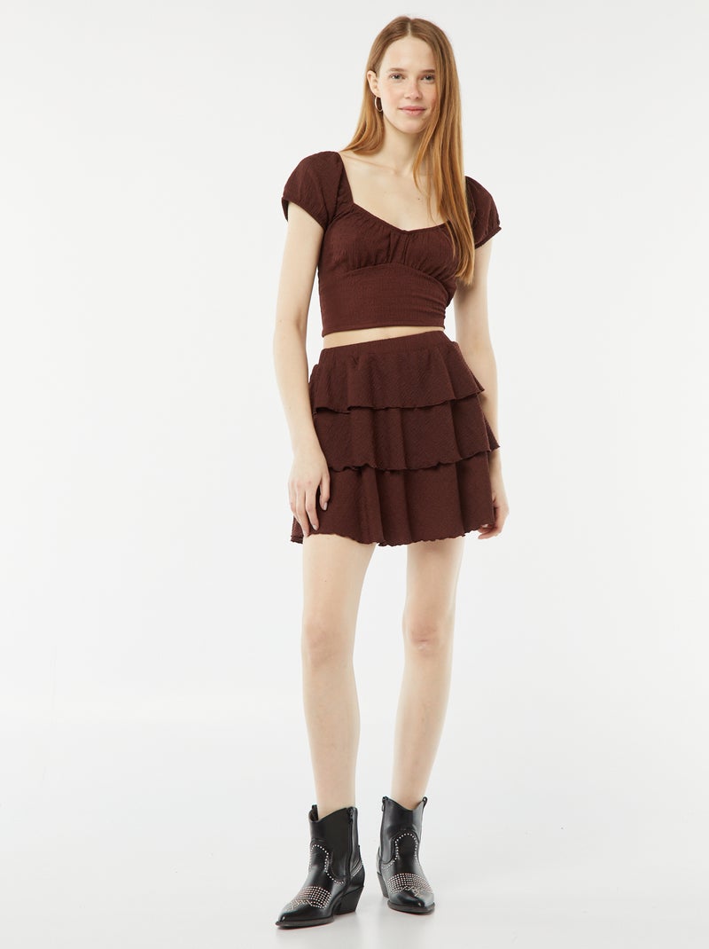 Top en maille gaufrée col carré Marron - Kiabi