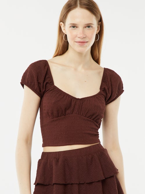 Top en maille gaufrée col carré - Kiabi