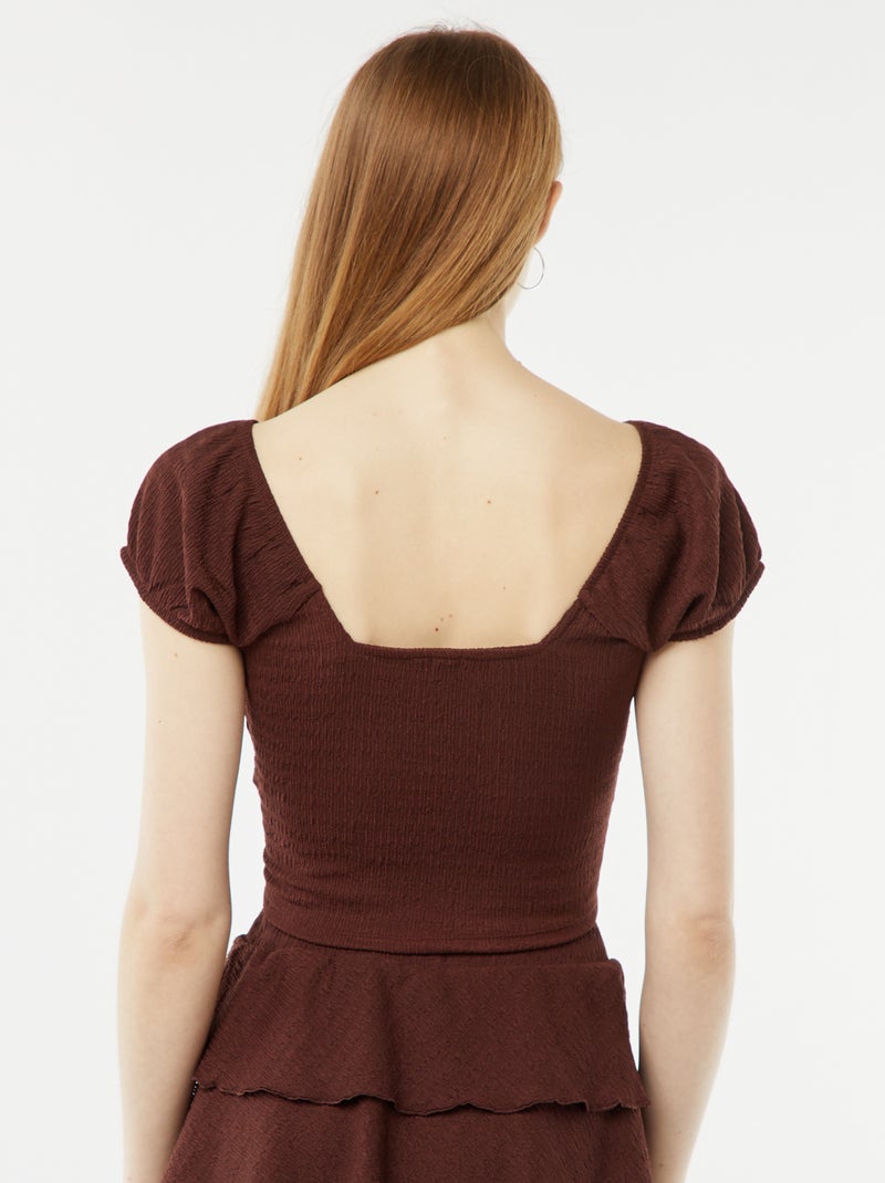 Top en maille gaufrée col carré Marron - Kiabi