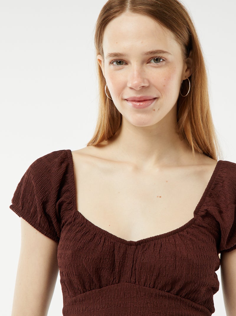 Top en maille gaufrée col carré Marron - Kiabi