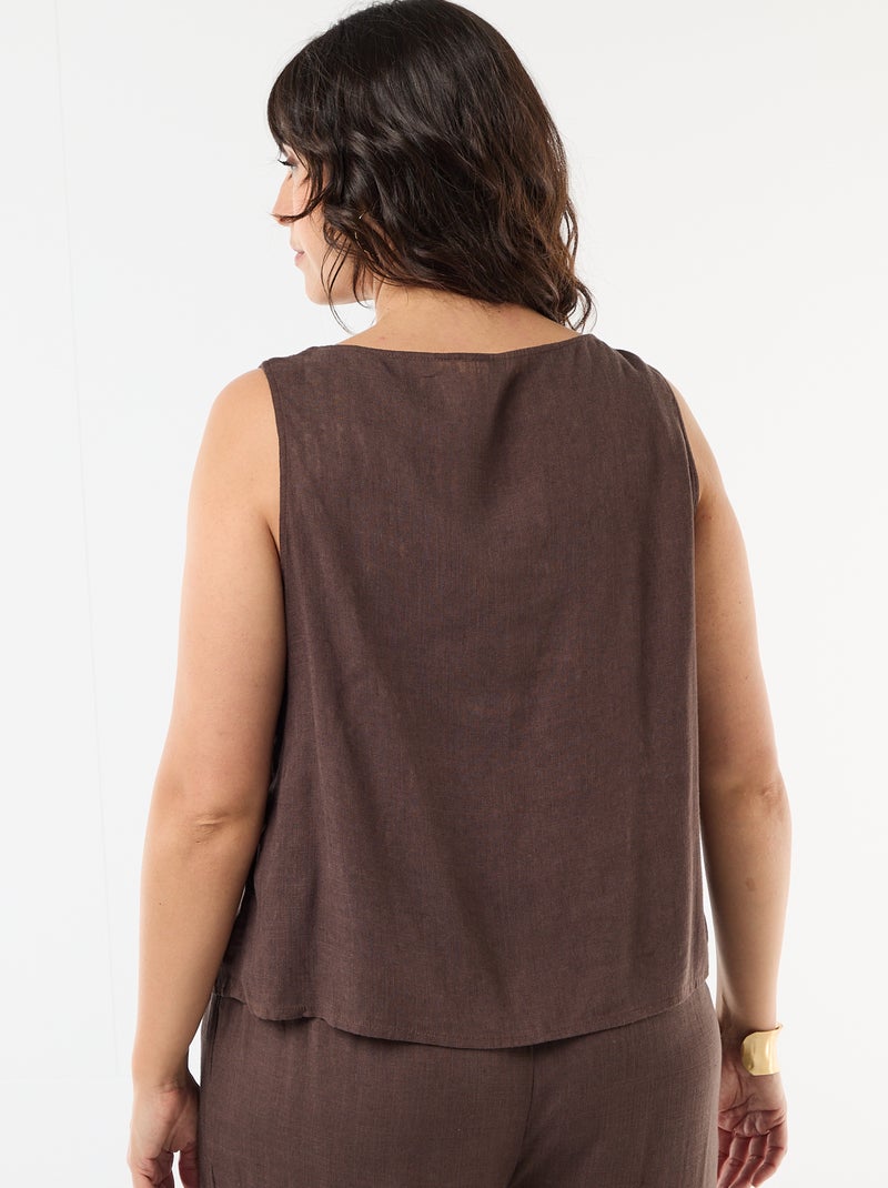 Top fluide en lin mélangé avec bijoux dorés Marron - Kiabi