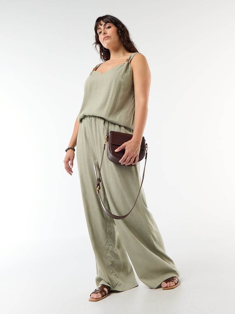 Top fluide en lin mélangé avec bijoux dorés Vert - Kiabi