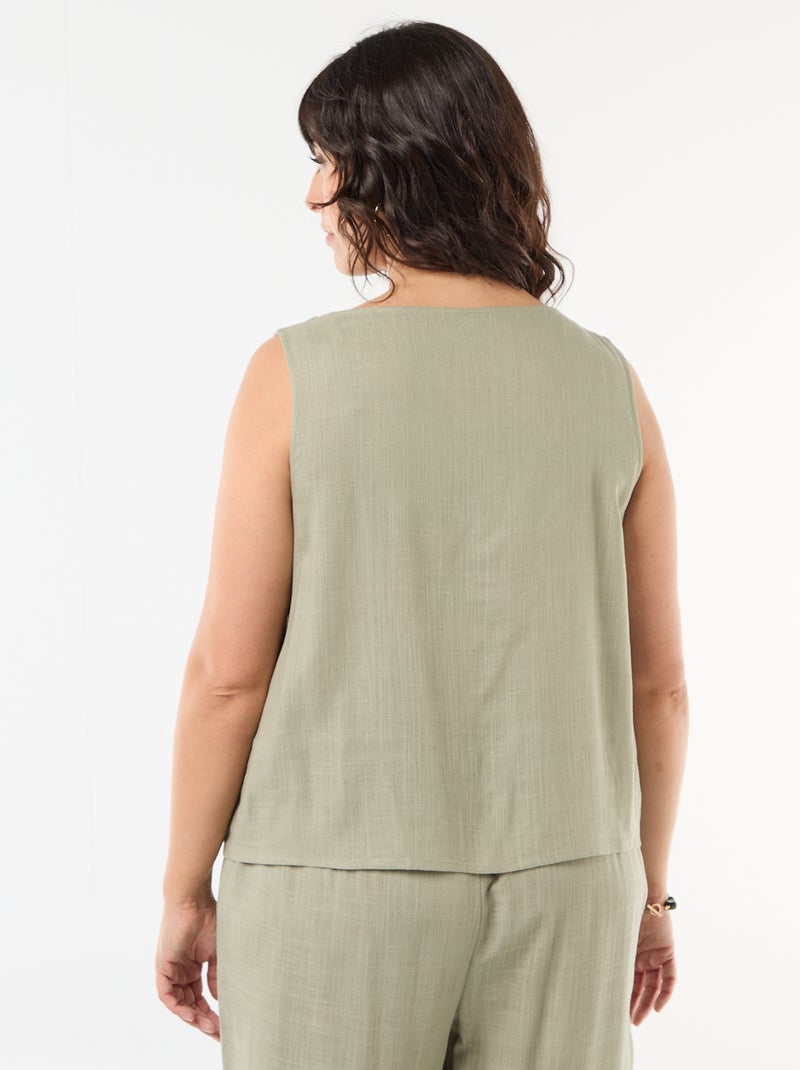 Top fluide en lin mélangé avec bijoux dorés Vert - Kiabi