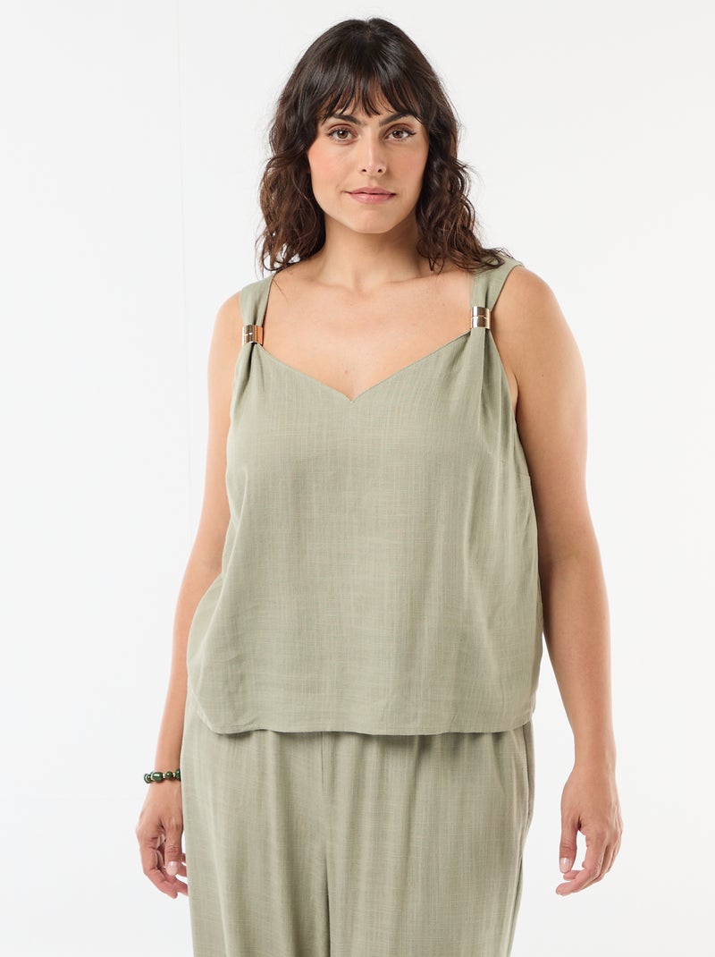 Top fluido in misto lino con gioielli dorati Verde - Kiabi