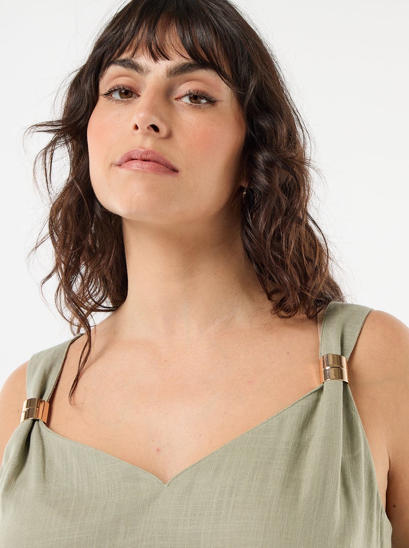 Top fluido in misto lino con gioielli dorati Verde - Kiabi