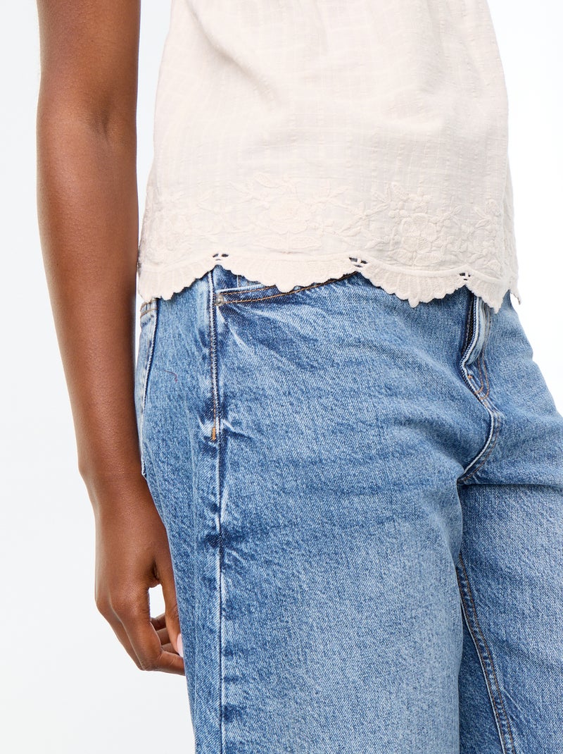 Top in cotone con bordi ricamati Grigio - Kiabi