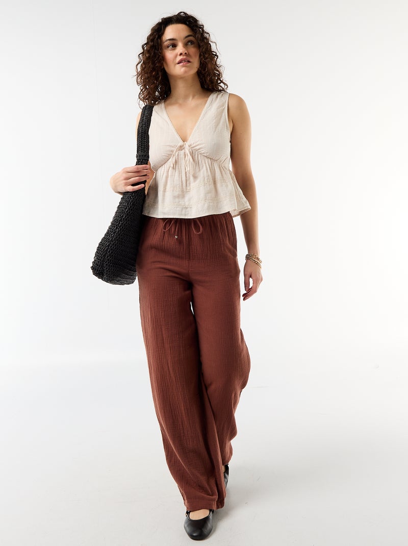 Top in maglia traforata senza maniche Beige - Kiabi