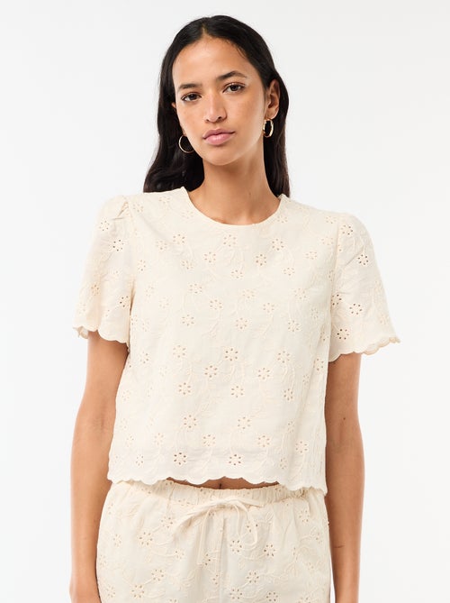 Top manches courtes broderies anglaises en coton uni - Kiabi