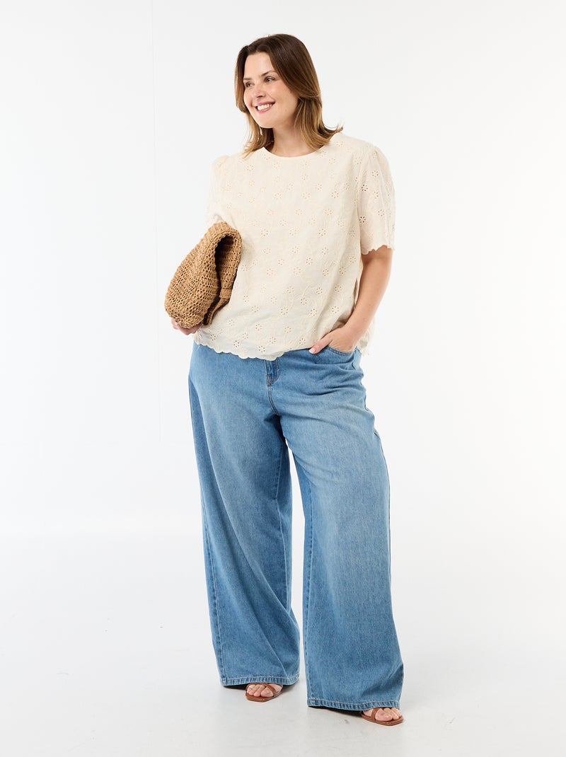 Top mit Lochstickerei Beige - Kiabi