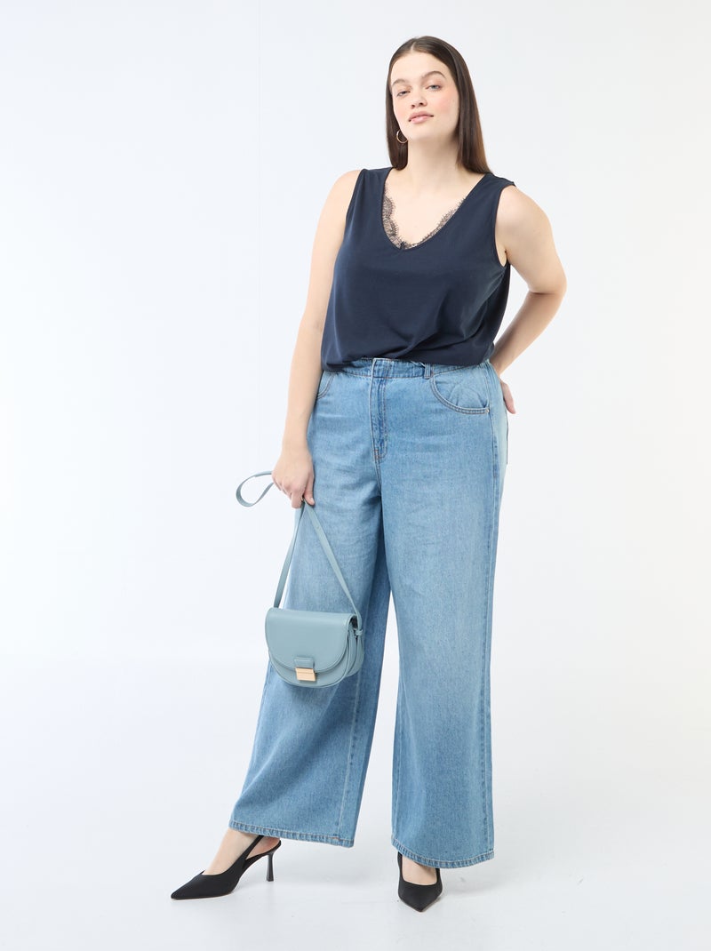 Top mit V-Ausschnitt und Spitze Blau - Kiabi