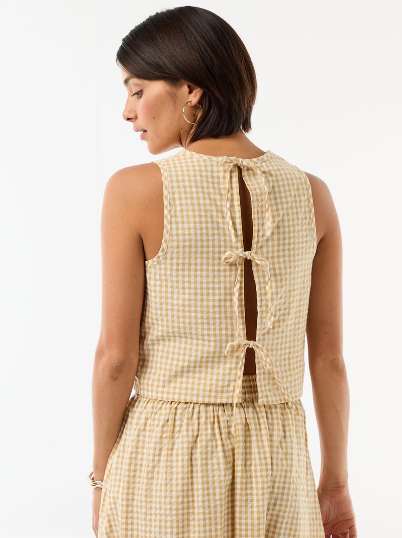 Top sans manches à motif Vichy Beige - Kiabi