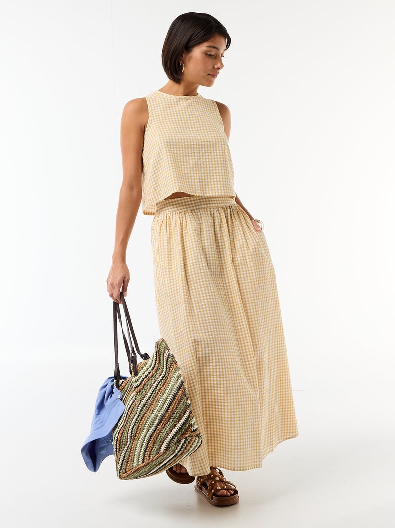 Top sans manches à motif Vichy Beige - Kiabi