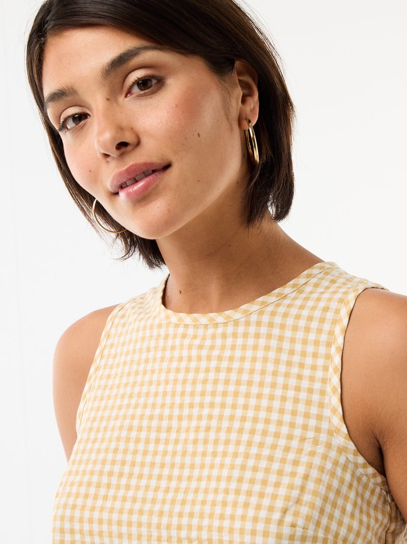 Top sans manches à motif Vichy Beige - Kiabi