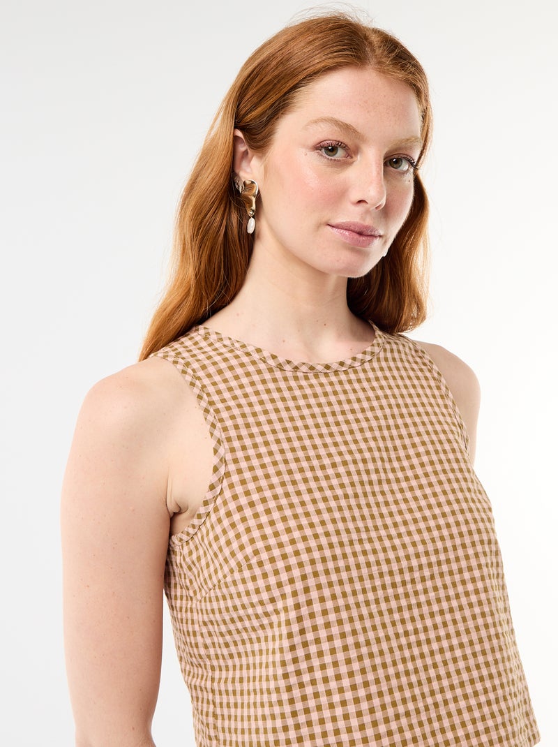 Top sans manches à motif Vichy Rose - Kiabi