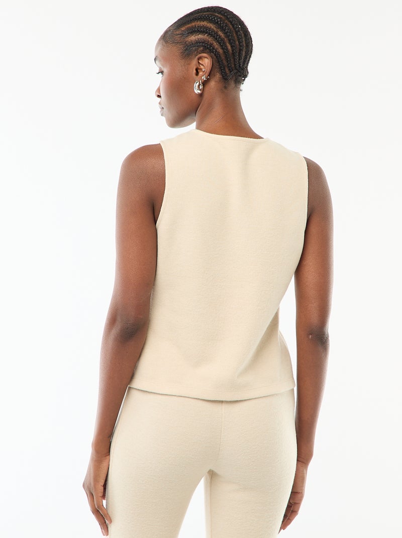 Top sans manches boutonné en maille doudou Beige - Kiabi