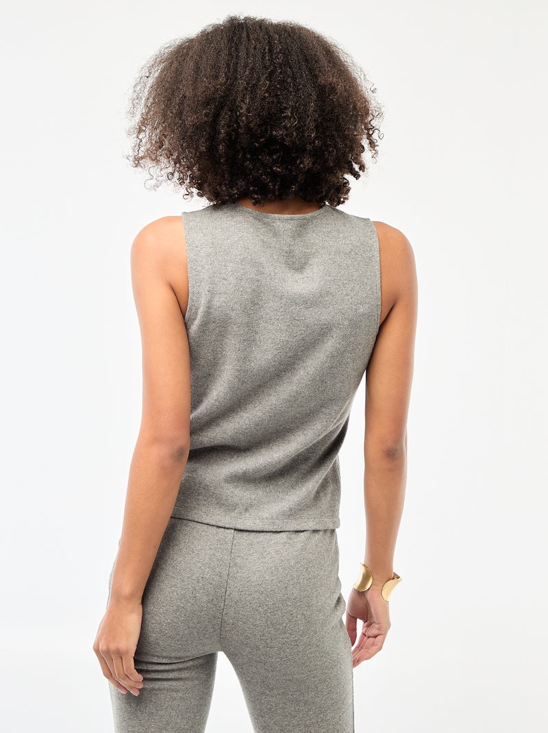 Top sans manches boutonné en maille doudou Gris - Kiabi