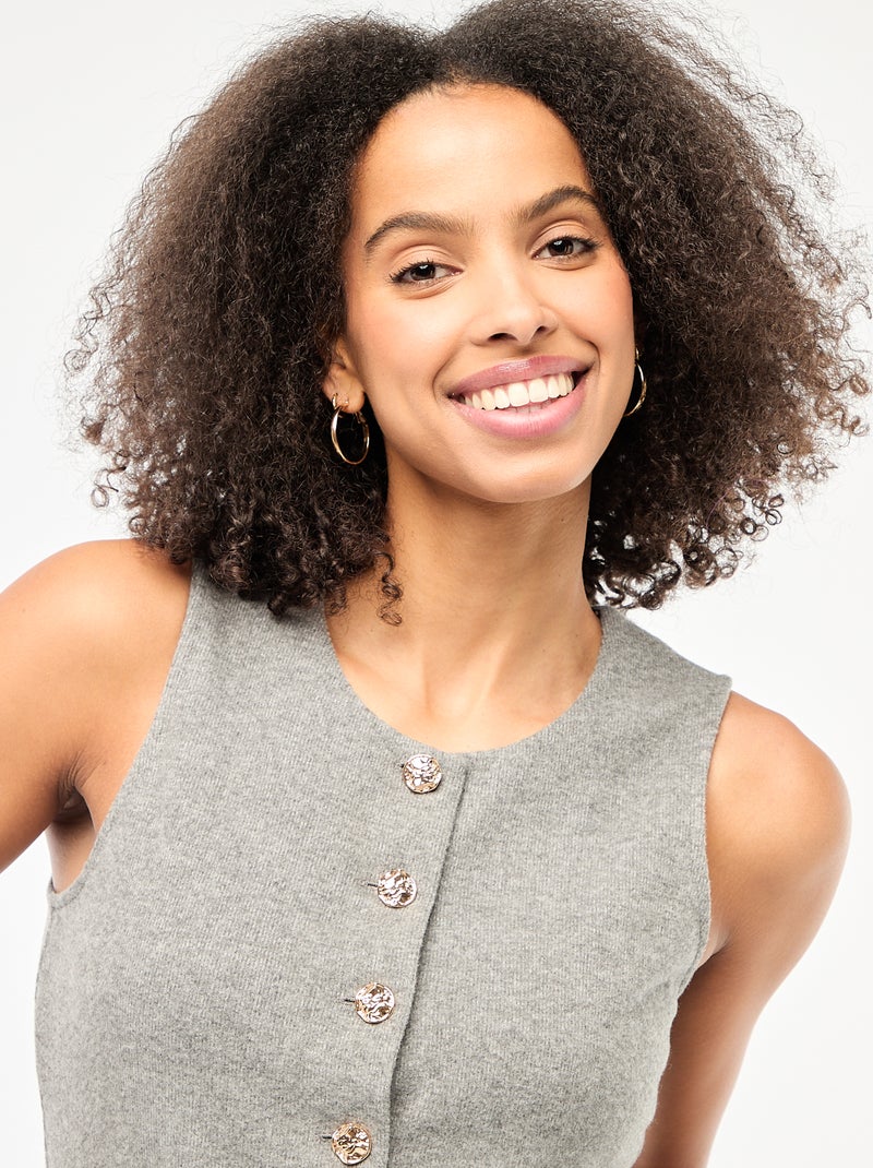 Top sans manches boutonné en maille doudou Gris - Kiabi