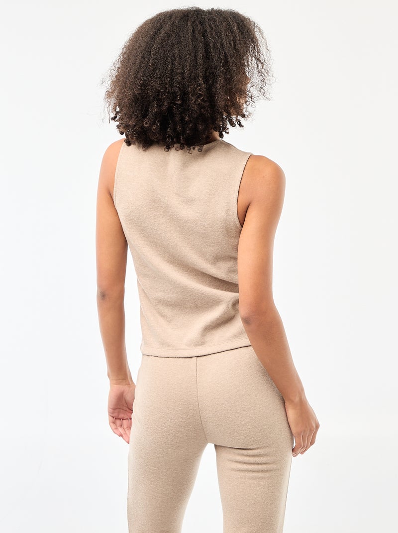 Top sans manches boutonné en maille doudou Marron - Kiabi