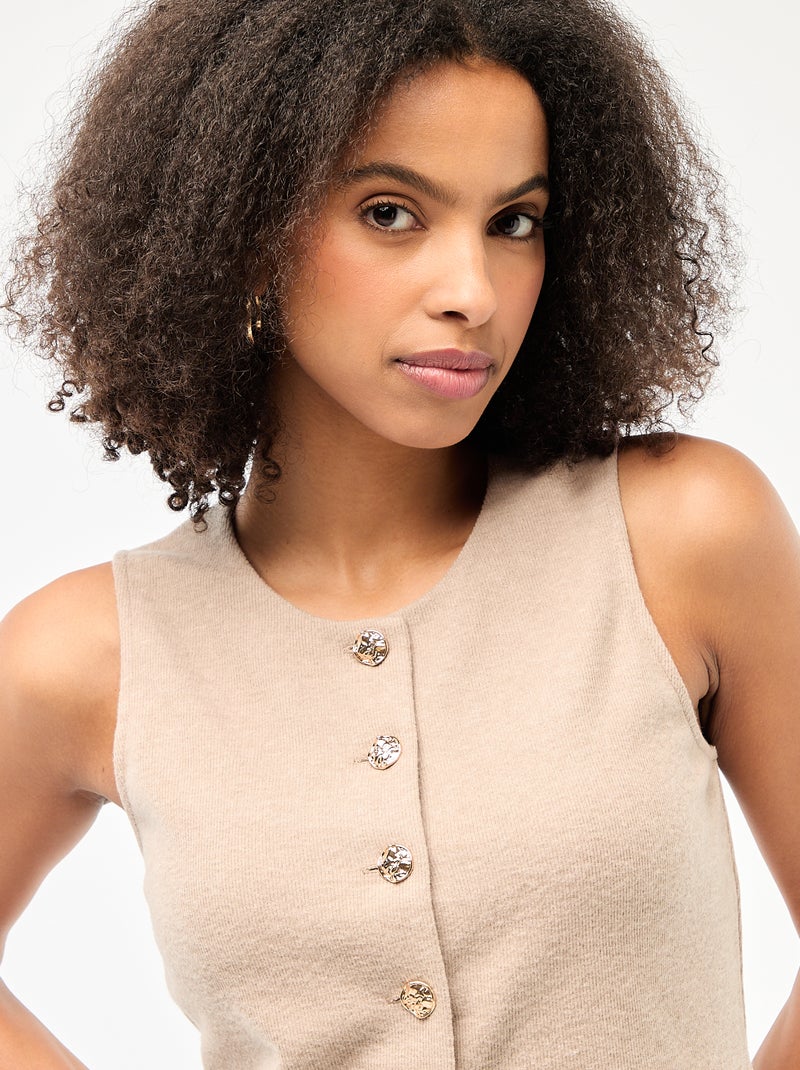 Top sans manches boutonné en maille doudou Marron - Kiabi