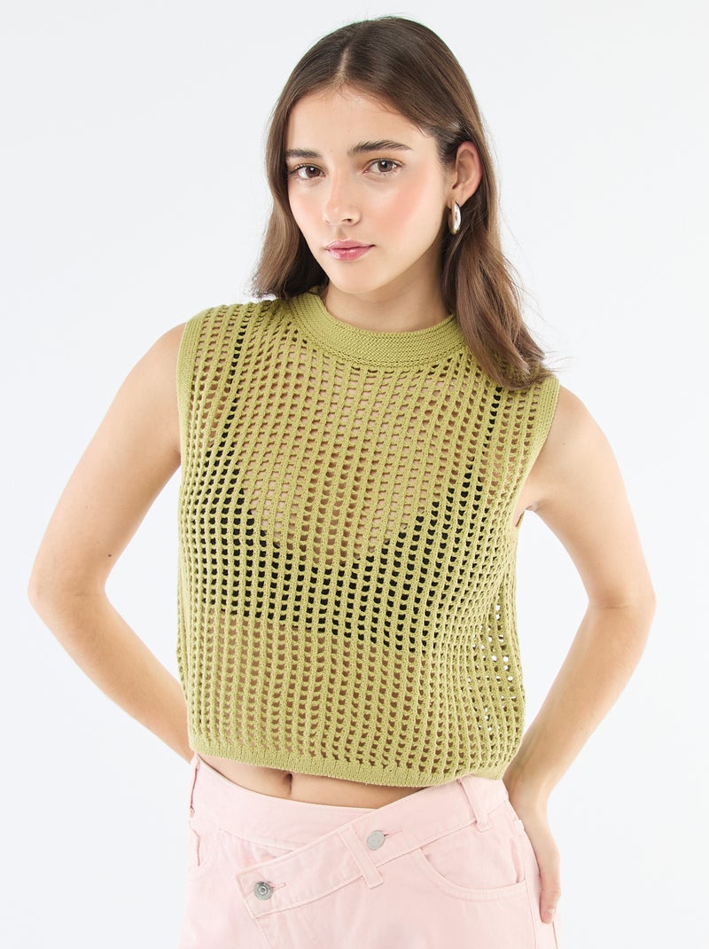 Top sans manches en crochet Vert - Kiabi