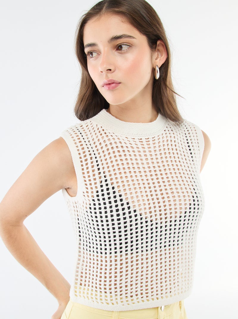 Top smanicato all'uncinetto Bianco - Kiabi