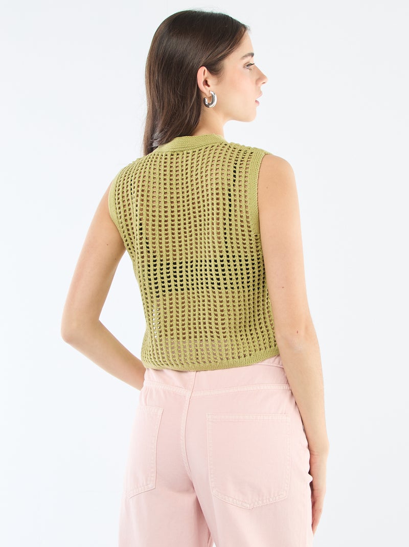 Top smanicato all'uncinetto Verde - Kiabi