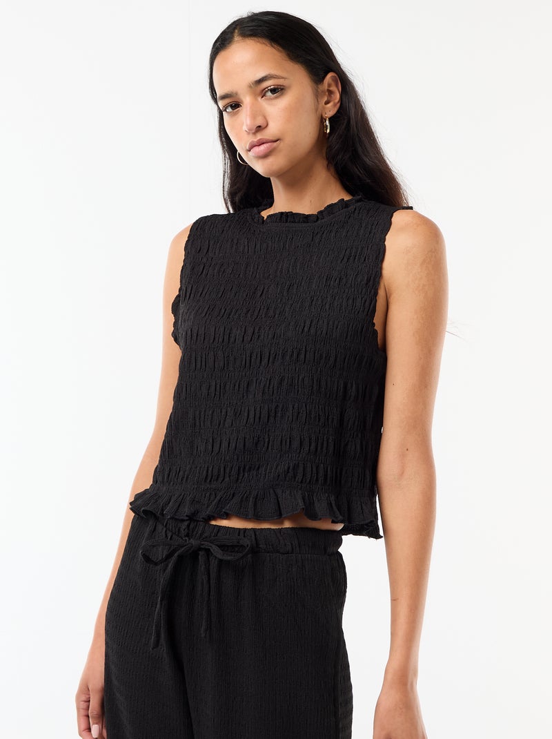 Top smocké sans manches Noir - Kiabi