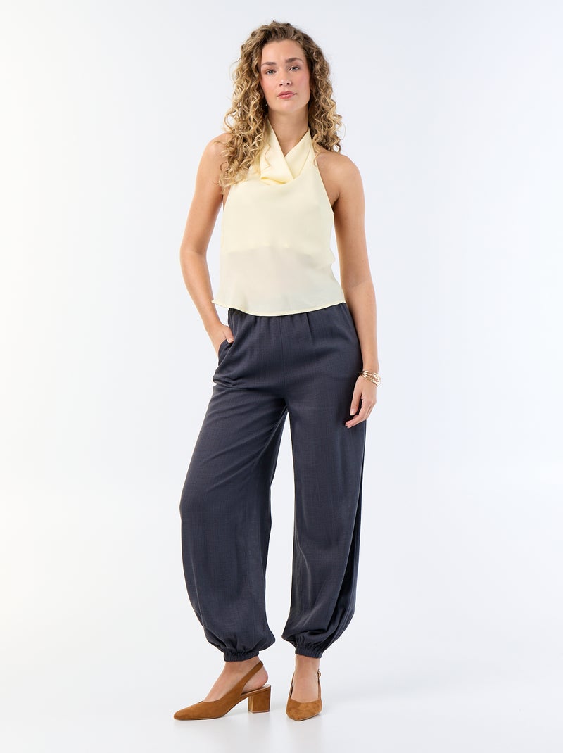 Top stretch asymétrique matière satinée Jaune - Kiabi