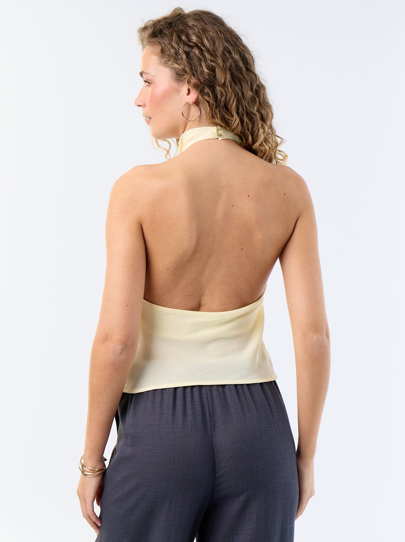 Top stretch asymétrique matière satinée Jaune - Kiabi