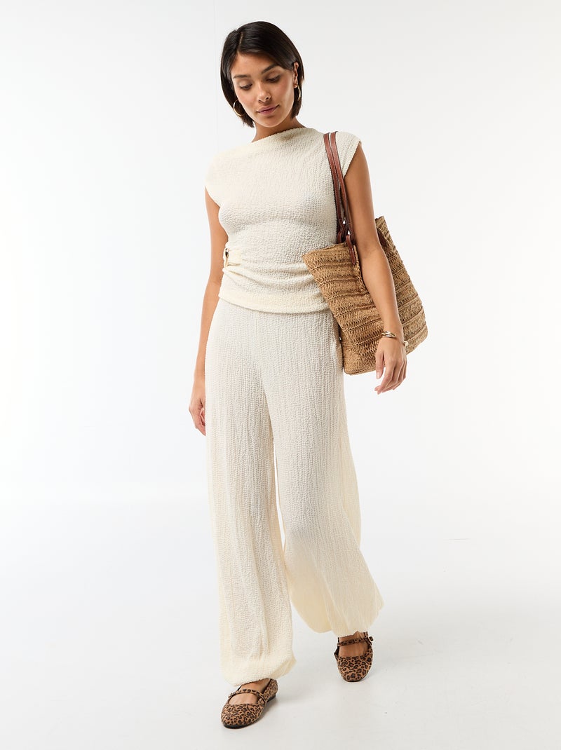 Top stretch uni asymétrique sans manches Blanc - Kiabi