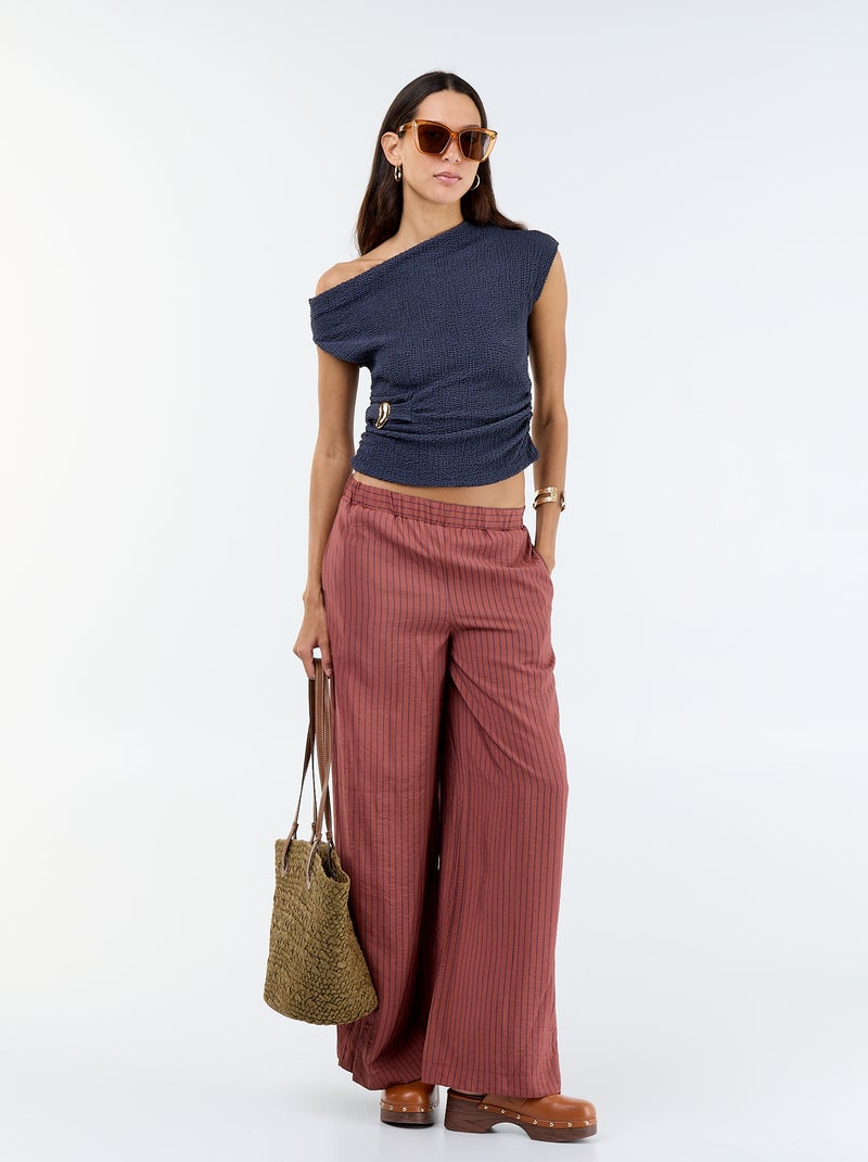 Top stretch uni asymétrique sans manches Bleu - Kiabi