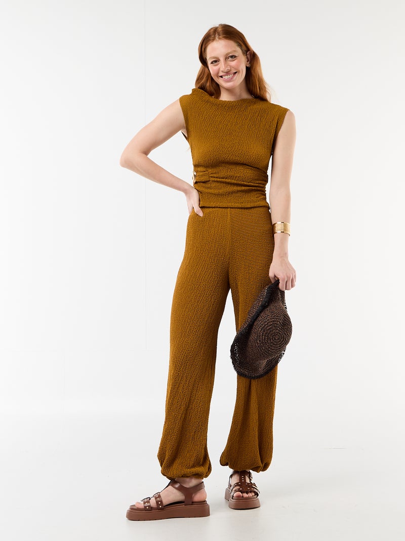 Top stretch uni asymétrique sans manches Marron - Kiabi