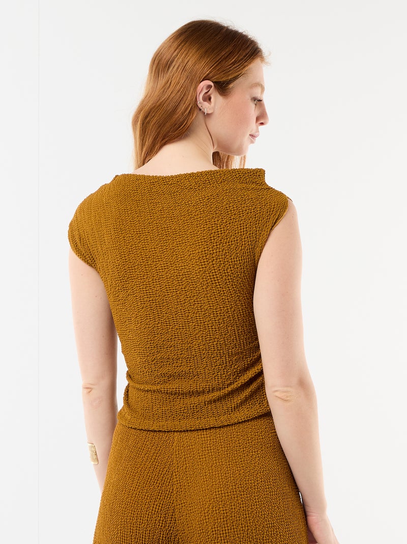 Top stretch uni asymétrique sans manches Marron - Kiabi