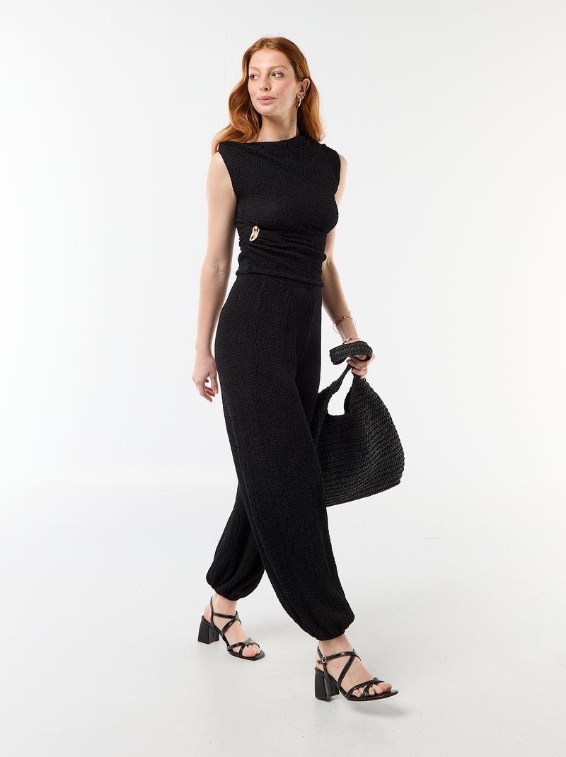 Top stretch uni asymétrique sans manches Noir - Kiabi