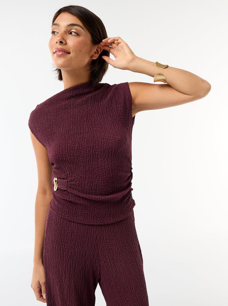 Top stretch uni asymétrique sans manches Violet - Kiabi