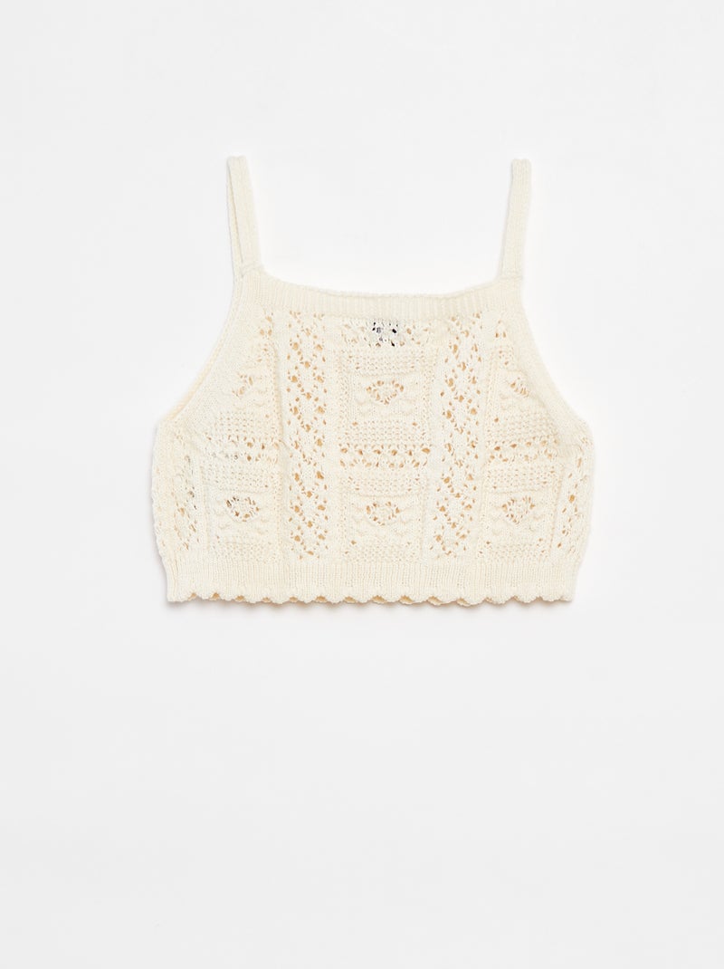Top uni en crochet BLANC - Kiabi