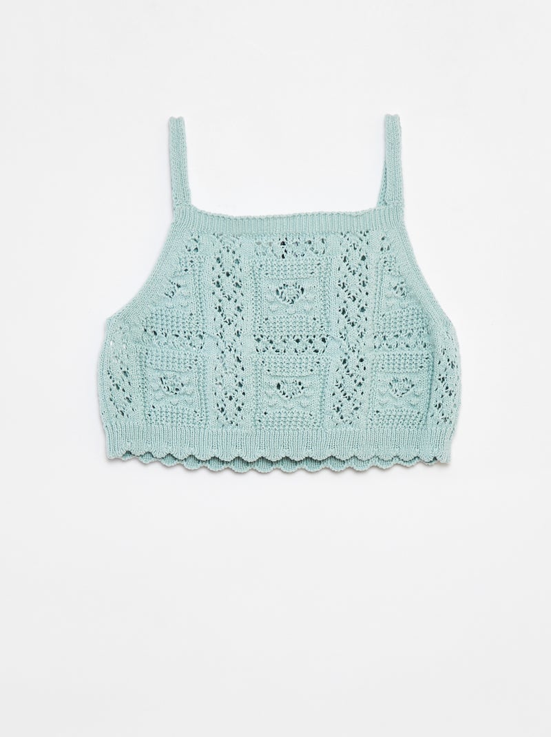 Top uni en crochet VERT - Kiabi