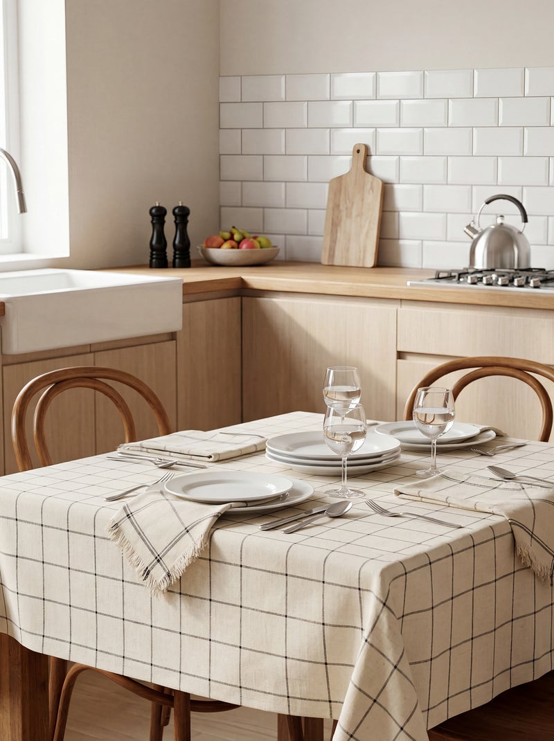 Tovaglia a quadri (150x300 cm) - Kiabi Home NERO - Kiabi