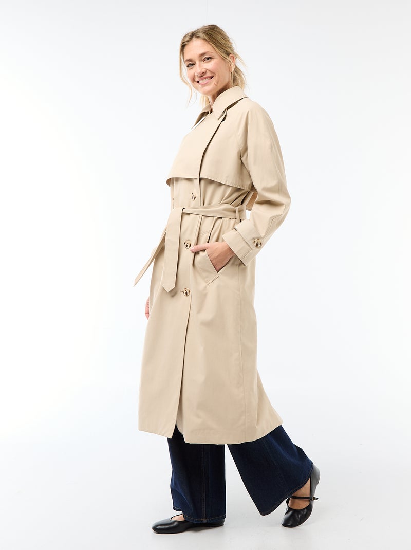 Trench long double boutonnage Beige - Kiabi