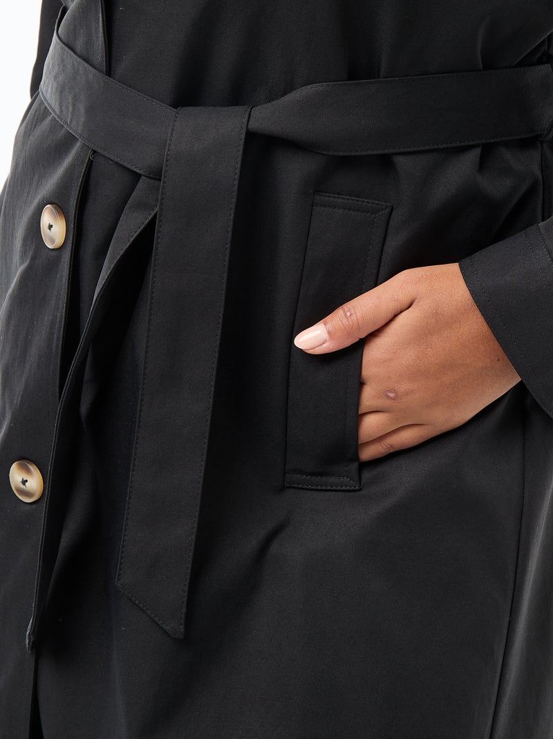 Trench mi-long à col chemiser Noir - Kiabi